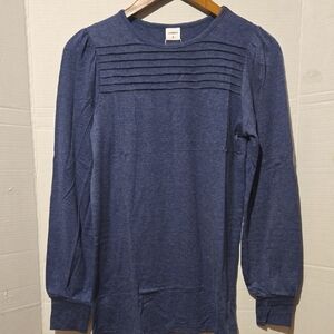 Women's Navy Pleated Yoke Long-Sleeve Tee